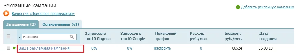 выбор рекламной кампании