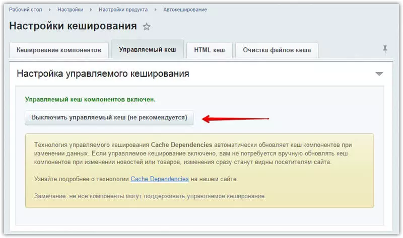 Настрока управляемого кеширования Настройки кеширования
