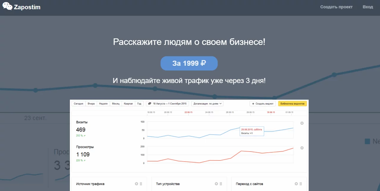 Главная страница сервиса Zapostim Zapostim – одна из систем крауд-маркетинга