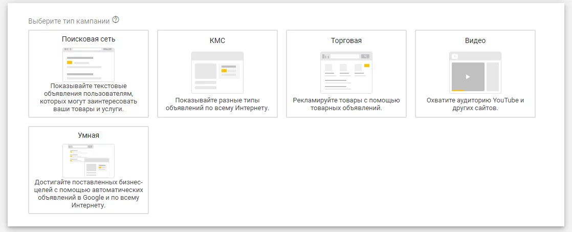 Выбор типа кампании Google Ads Типы кампаний Google Ads