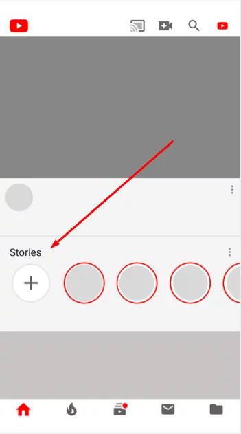 Кнопка создания YouTube Stories Публикация сторис на YouTube в приложении