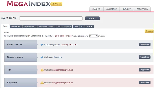 Инструмент для онлайн-аудита MegaIndex MegaIndex