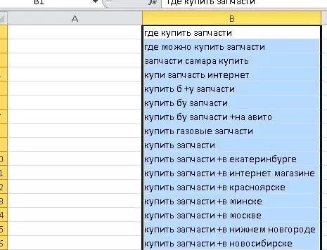 Стоп-слова в Excel Таблица в две колонки для семантики