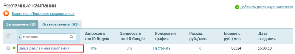 выбор рекламной кампании