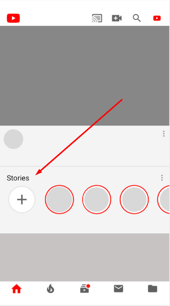 Кнопка создания YouTube Stories Публикация сторис на YouTube в приложении