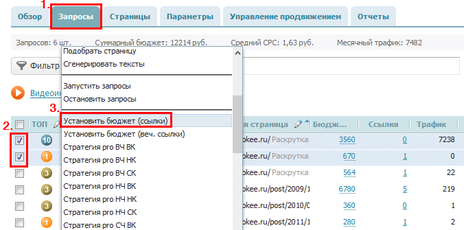 Запросы массовое действие бюджет