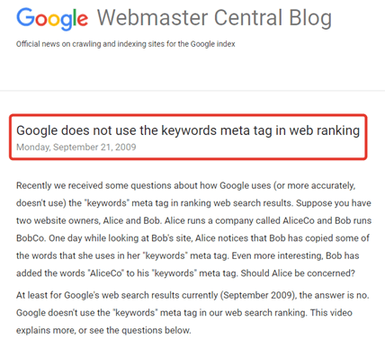 Ответ в блоге Google о Keywords Ответ Google о Keywords