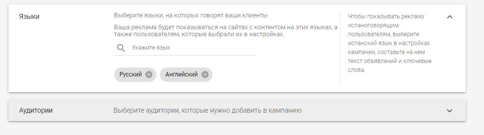 Какой язык можно выбрать Выбор языка в Google Ads