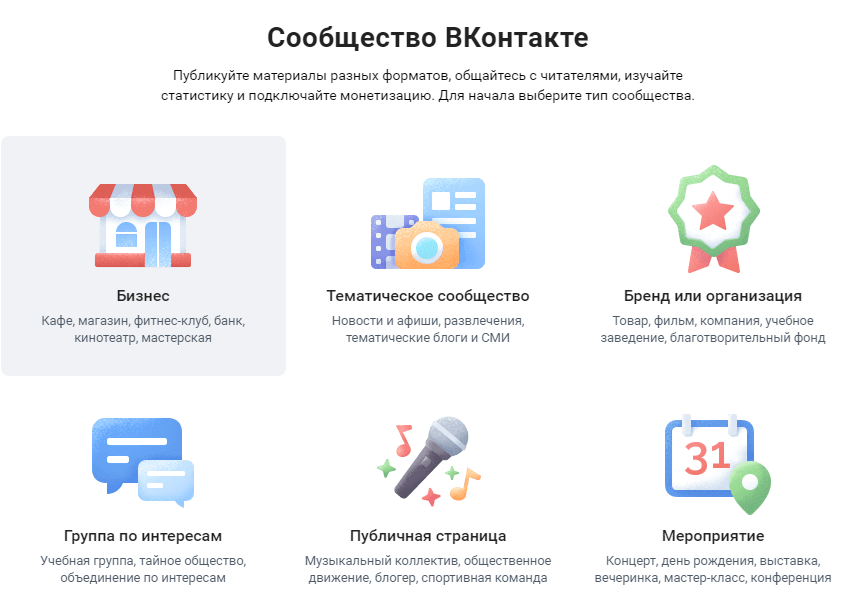 Типы сообществ ВКонтакте Выбираем тип сообщества ВКонтакте